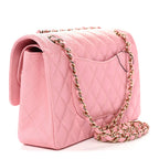Iridescent Caviar Quilted Medium Double Flap Rose Pink