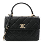 Lambskin Quilted Small Trendy CC Dual Handle Flap Bag Black
