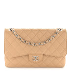 Caviar Quilted Jumbo Double Flap Beige Clair