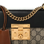 GG Supreme Monogram Calfskin Small Padlock Shoulder Bag Beige Black Cuir