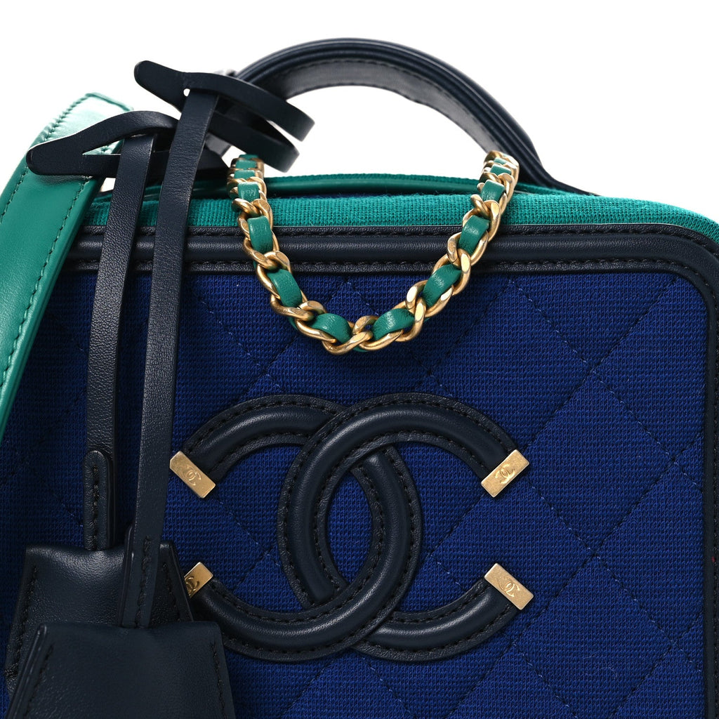 Jersey Quilted Small CC Filigree Vanity Case Blue Green