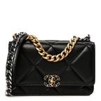 Lambskin Quilted Chanel 19 Wallet On Chain WOC Black