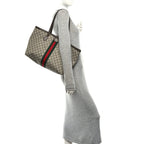 GG Supreme Monogram Medium Ophidia Shopping Tote Brown