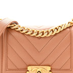 Caviar Chevron Quilted Small Boy Flap Brown
