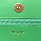 Shiny Goatskin Quilted Chanel 19 Wallet On Chain WOC Green
