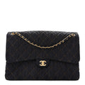 Denim Quilted XXL Travel Flap Bag Dark Blue Orange