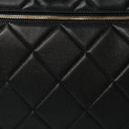 Shiny Grained Calfskin Quilted Large Travel Bowling Bag Black