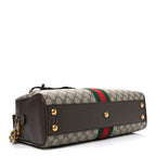 GG Supreme Monogram Textured Dollar Calfskin Web Medium Savoy Bowling Bag Beige Ebony New Acero