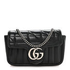 Calfskin Matelasse Aria Super Mini GG Marmont Shoulder Bag Black