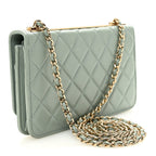 Lambskin Quilted Trendy CC Wallet On Chain WOC Grey