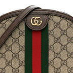 GG Supreme Monogram Textured Dollar Calfskin Web Small Ophidia Dome Shoulder Bag Beige Ebony New Acero