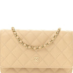 Caviar Quilted Wallet on Chain WOC Beige
