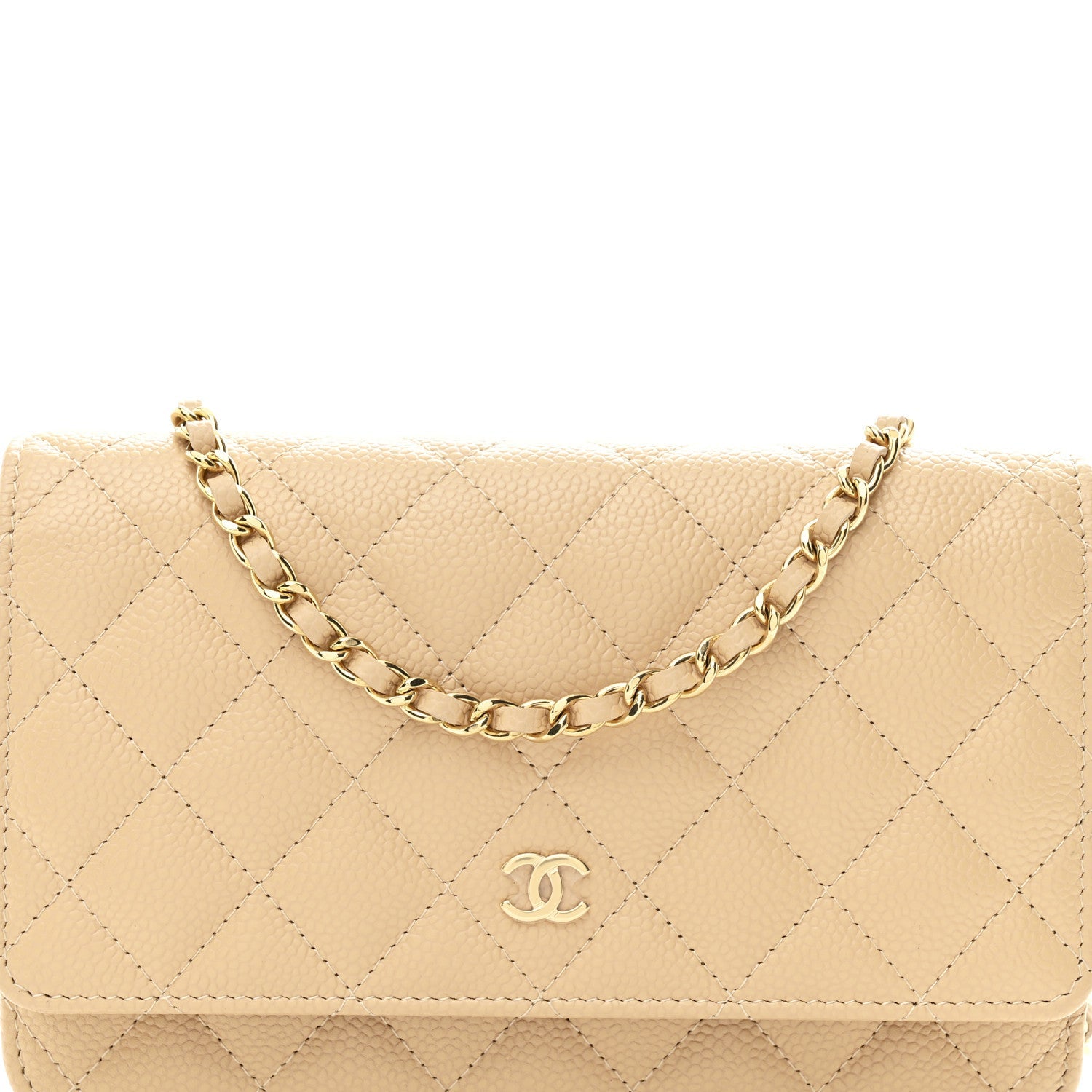 Caviar Quilted Wallet on Chain WOC Beige