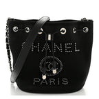 Canvas Deauville Drawstring Bucket Bag Black