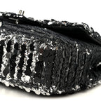 Sequin Camellia Small Single Flap Silver Black