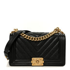 Caviar Chevron Quilted Medium Boy Flap Black