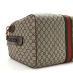 GG Supreme Monogram Textured Dollar Calfskin Web Medium Savoy Duffle Bag Beige Dark Brown