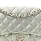 Metallic Lambskin Quilted Jumbo Double Flap Green