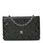 Patent Quilted Wallet On Chain WOC Navy Blue