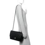 Lambskin Quilted Jumbo Double Flap Black