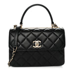 Lambskin Quilted Small Trendy CC Dual Handle Flap Bag Black