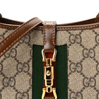 GG Supreme Monogram Azalea Calfskin Web Mini Jackie 1961 Hobo Beige Ebony Brown Sugar