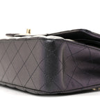 Iridescent Lambskin Quilted Medium Double Flap Black