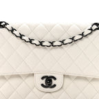 Crumpled Calfskin Quilted Medium Double Flap White