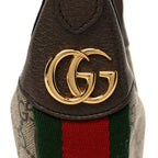 GG Supreme Monogram Textured Calfskin Web Mini Ophidia Half Moon Hobo Beige Ebony New Acero