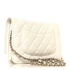 Shiny Caviar Quilted Flap Charm Wallet On Chain WOC White