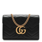 Calfskin Matelasse GG Marmont Chain Wallet Black