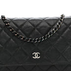 Crumpled Calfskin Quilted Wallet On Chain WOC So Black