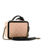 Caviar Quilted Small CC Filigree Vanity Case Beige Black