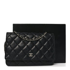 Lambskin Quilted Wallet On Chain WOC Black