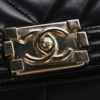 Calfskin Chevron Quilted Medium Boy Flap Black