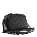 Calfskin Matelasse Monochrome Small GG Marmont Chain Shoulder Bag Black
