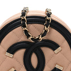 Caviar Quilted Round Filigree Crossbody Beige Black