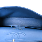 Caviar Quilted Medium Double Flap Blue