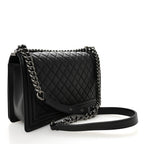 Grained Calfskin Quilted New Medium Boy Flap Black