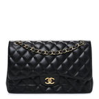 Lambskin Quilted Jumbo Double Flap Black
