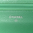 Caviar Chevron Quilted Wallet On Chain WOC Green