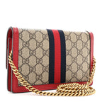 GG Supreme Monogram Web Queen Margaret Chain Wallet Red