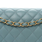 Iridescent Caviar Quilted Medium Double Flap Light Blue