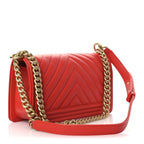 Calfskin Chevron Quilted Medium Boy Flap Red