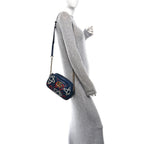 Calfskin Matelasse GucciGhost Small GG Marmont Chain Shoulder Bag  Black Hibiscus Red