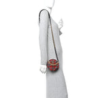 Tweed Quilted Chanel 19 Round Clutch With Chain  Red Black White Green