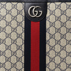 GG Supreme Monogram Textured Dollar Calfskin Web Large Savoy Trolley Suitcase Beige Blue