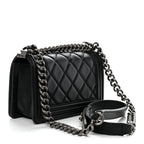 Calfskin Quilted Small Boy Flap Black