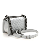Metallic Calfskin Quilted Small Boy Flap Silver