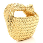 Laminated Calfskin Pressed Intreccio Mini Jodie Gold